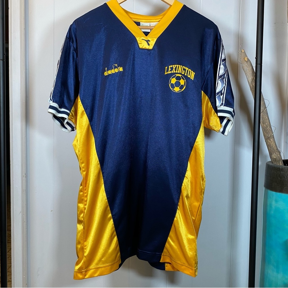 Vintage Diadora Lexington SC USA Yellow Blue 30 Jersey Retro Soccer Football
